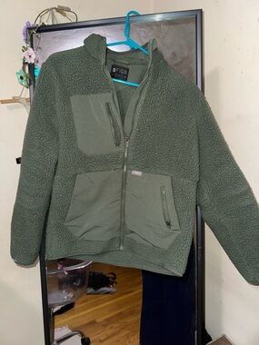 FIGS Olive Sherpa Zip Pullover